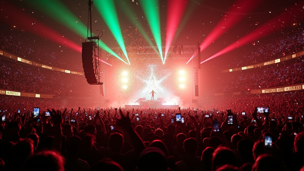 Fans de Bad Bunny avec des drapeaux portoricains à l'entrée de la Plenitude Arena