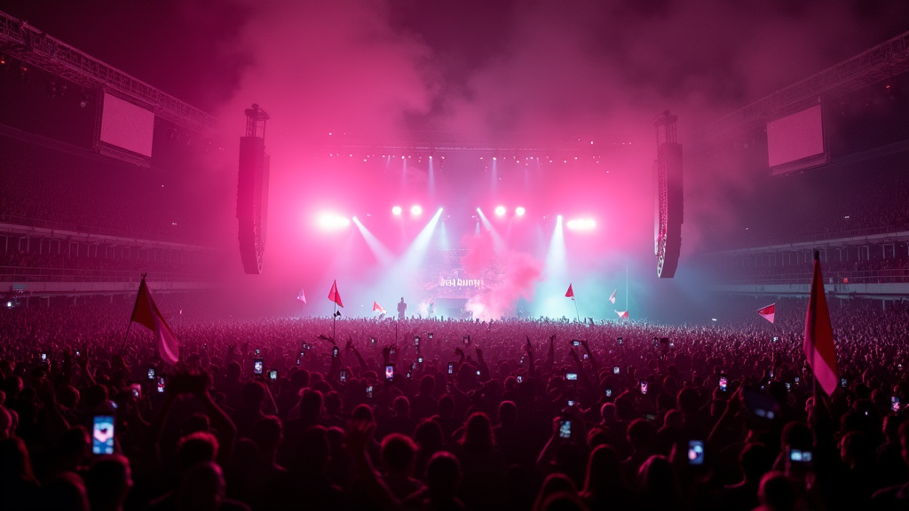 Scène du concert de Bad Bunny avec la Casita au centre de la salle