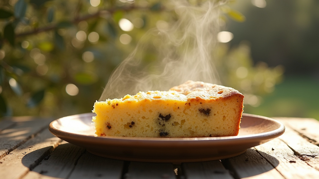 Préparation d'un cake aux olives : mélange des ingrédients dans un grand saladier sur un plan de travail en bois