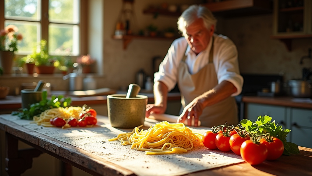 Chef italien travaillant avec des produits frais dans un marché local