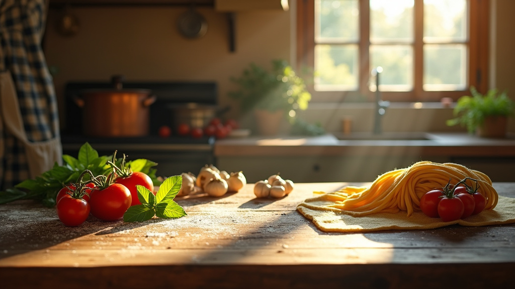 Chef italien préparant une recette traditionnelle dans une cuisine professionnelle