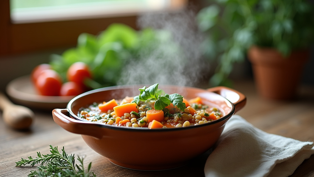 Ingrédients frais pour une alimentation équilibrée - légumes, fruits, céréales