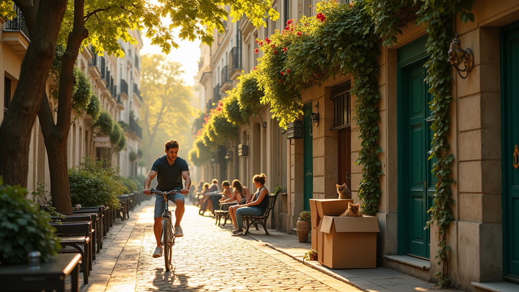 Rue Mouffetard étroite dans le Quartier Latin avec passants et commerces