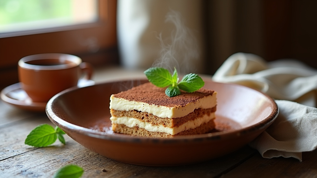 Desserts italiens traditionnels : tiramisu, panna cotta et cannoli sur une table rustique