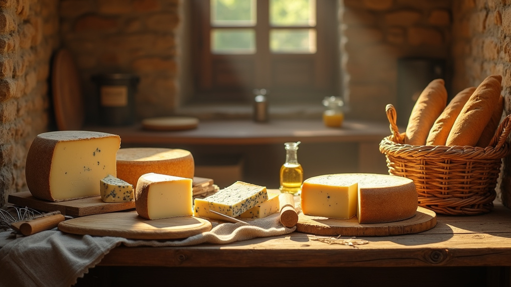 Comptoir d'une crèmerie-fromagerie avec des produits laitiers variés