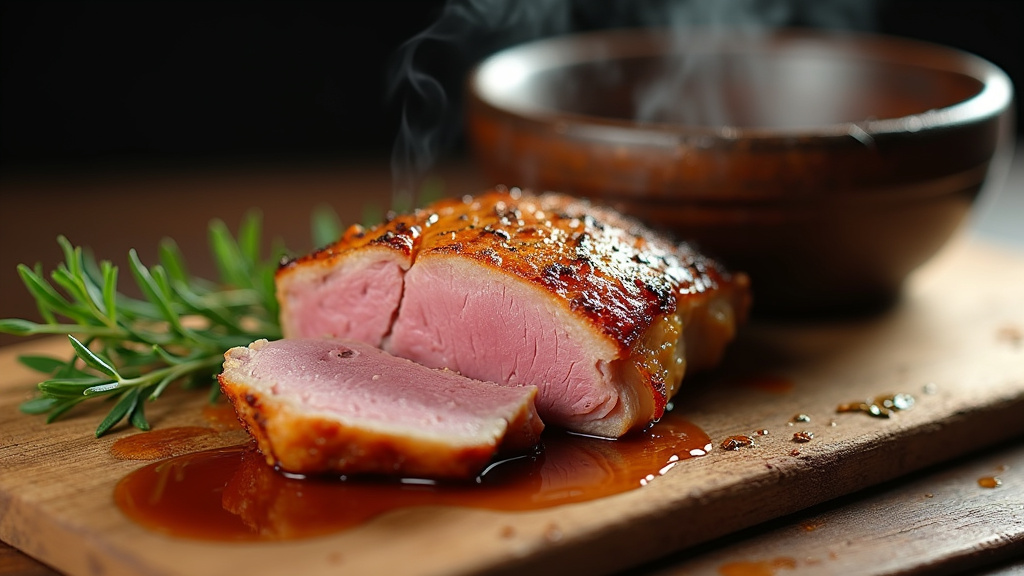 Assiette complète avec magret de canard, légumes grillés et sauce à l'orange