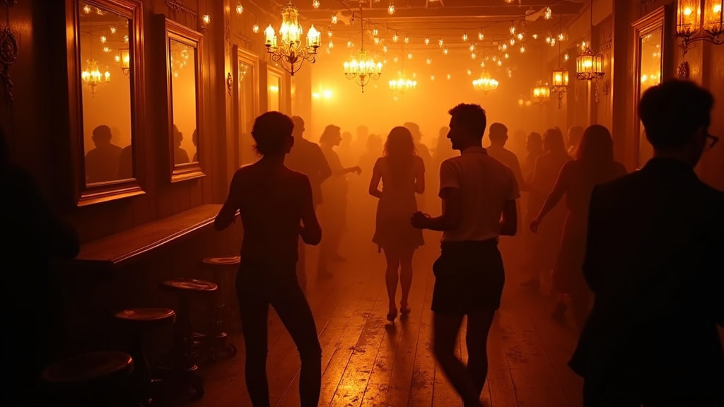 Ambiance festive dans un bar dansant parisien avec des personnes qui dansent