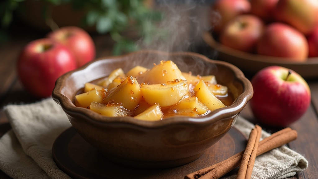 Casserole en inox avec des pommes coupées en morceaux sur une plaque chauffante