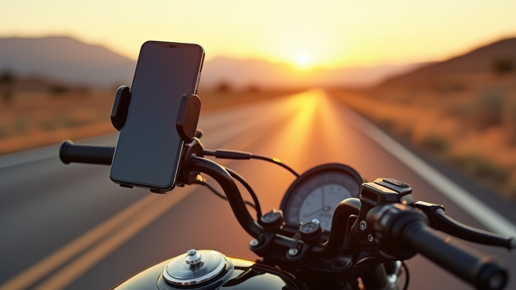 Support de téléphone moto fixé sur le té de fourche d'une sportive