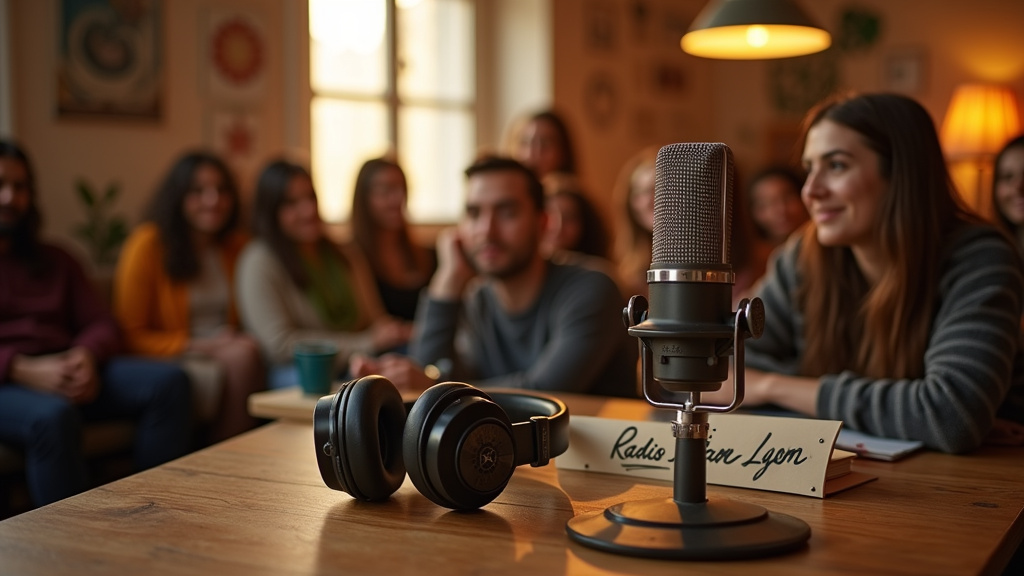 Studio de Radio Salam Lyon avec présentateurs et équipements de diffusion