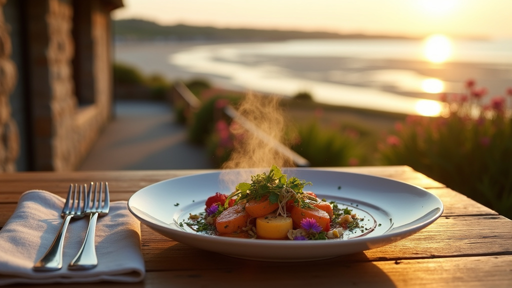 Intérieur du restaurant Le Pré Salé avec vue sur la baie du Mont Saint-Michel