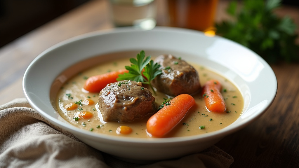 Détail de la sauce blanche onctueuse d'une blanquette de veau traditionnelle
