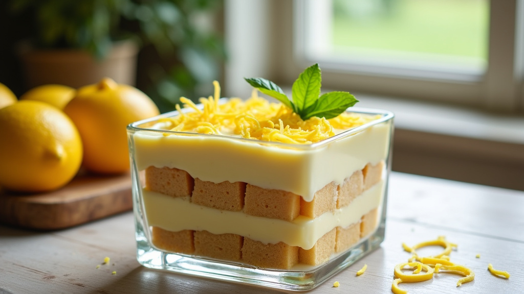 Tiramisu au citron dans des verrines individuelles décorées